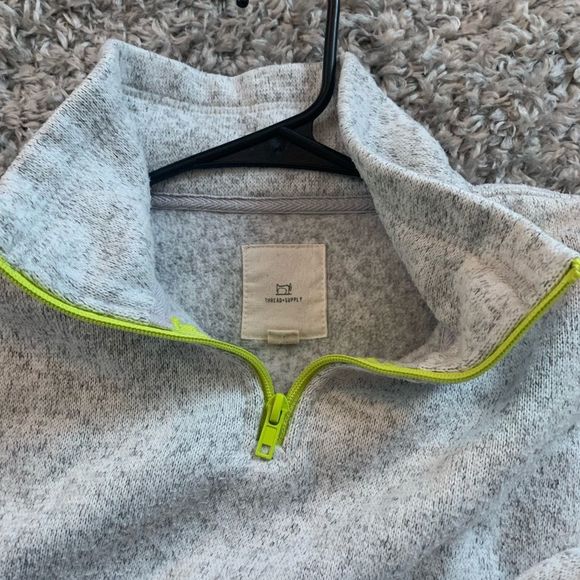 UNIVERSAL THREAD || Light Grey and Lime Green Yellow Accent Half Zip Sweatshirt - Picture 2 of 8